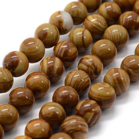 Natural Wood Lace Stone Beads Strands G-G763-05-8mm-1