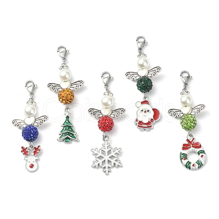 Christmas Theme Angel Alloy Enamel Pendant Decoration HJEW-TA00026-1