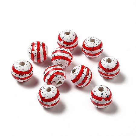 Independence Day Theme Printed Natural Wooden Beads WOOD-L020-B03-1