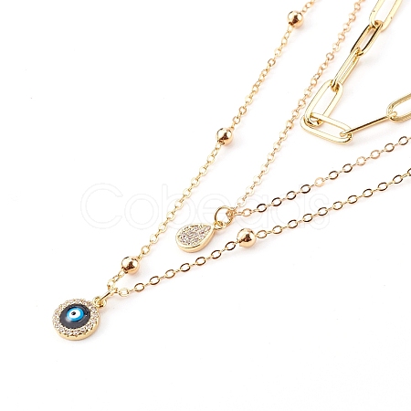 Brass Micro Pave Clear Cubic Zirconia Pendant Necklaces & Paperclip Chain Necklaces Set NJEW-JN03354-01-1