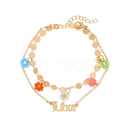 Constellation Alloy & Glass Seed Beads Double Layer Colorful Flower Anklets PW-WGA6E00-01-1