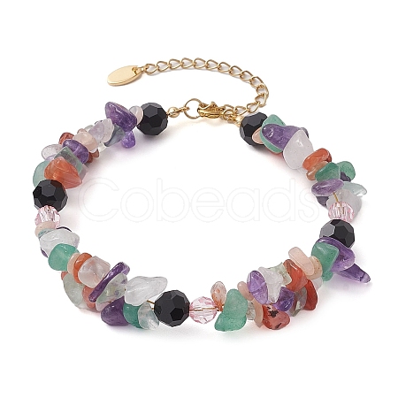 Chip Natural Mixed Stone & Acrylic & Glass Beaded  Bracelets for Women BJEW-JB10715-1