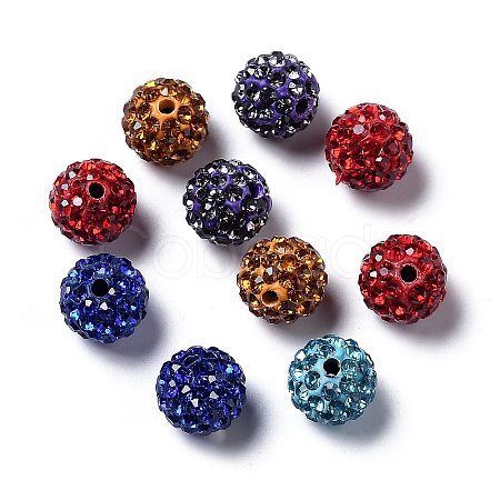 Mixed Color Polymer Clay Grade A Crystal Rhinestone Pave Disco Ball Beads X-RB-H258-10MM-M-1