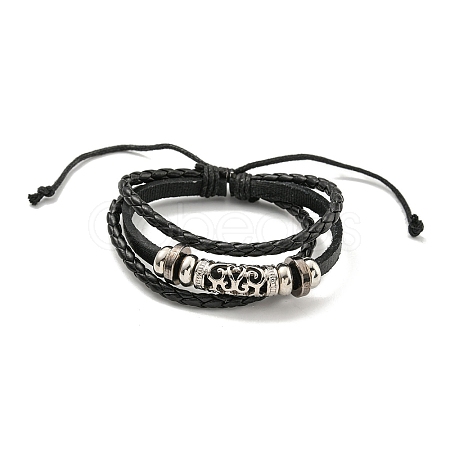 Braided PU Leather & Waxed Cords Triple Layer Multi-strand Bracelets BJEW-P329-08A-P-1