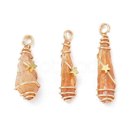 Electroplated Raw Rough Natural Quartz Crystal Copper Wire Wrapped Pendants PALLOY-JF02413-01-1