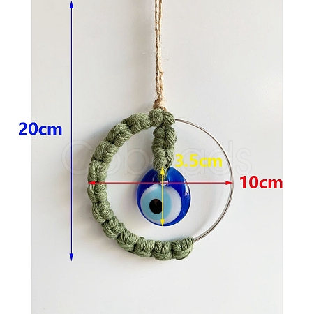 Handmade Woven Cotton Thread with Turkish Glass Evil Eye Wall Hanging Ornament PW-WG89558-02-1