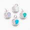 Brass Micro Pave Cubic Zirconia Pendants, with Synthetic Opal, Apple, Mixed Color, Platinum, 16x13x2mm, Hole: 4mm