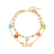 Constellation Alloy & Glass Seed Beads Double Layer Colorful Flower Anklets, Golden, Libra, 11 inch(28cm)