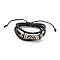 Braided PU Leather & Waxed Cords Triple Layer Multi-strand Bracelets, Alloy Beaded Bracelets, Tube, Inner Diameter: 2-1/4~3-3/4 inch(5.7~9.5cm)