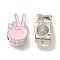 Rack Plating Alloy Enamel European Beads, Lead Free & Cadmium Free, Large Hole Beads, Yeah Victory Sign Gesture, Pink, 12x8x7mm, Hole: 4.5mm