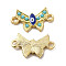 Alloy Enamel Connector Charms, Butterfly Links with Blue Evil Eye, with Synthetic Turquoise, Golden, 12.5x21.5x2.5mm, Hole: 2mm