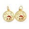 Christmas Rack Plating Brass Pendants, with Jump Ring and Enamel, Long-Lasting Real 18K Gold Plated, Cadmium Free & Lead Free, Flat Round with Snowman Charm, Red, 15x13x3mm, Hole: 3.4mm