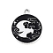 Alloy Enamel Pendants, Flat Round Charm, Platinum, Black, Moon, 22x19x1.3mm, Hole: 2mm