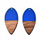 Transparent Resin & Walnut Wood Pendants, Teardrop Shape Charm, Blue, 38x18x3mm, Hole: 2mm