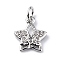 Brass Micro Pave Cubic Zirconia Charms, with Jump Ring, Star with Butterfly Charms, Platinum, 12.5x10.5x2mm, Hole: 3.2mm