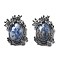 Natural Blue Spot Jasper Pendants, Oval Charms with Brass Leaves, Antique Silver, Lead Free & Cadmium Free, 28x21x9mm, Hole: 6.5x3mm