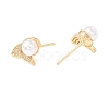 Clear Cubic Zirconia Fishtail Stud Earrings with Acrylic Pearl EJEW-F282-34G-2