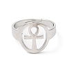 304 Stainless Steel Hollow Ankh Corss Adjustable Ring for Women RJEW-K245-39P-1