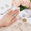 FIBLOOM 10Pcs 10 Style Alloy & Titanium Steel Open Cuff Ring RJEW-FI0001-13-4