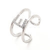 Clear Cubic Zirconia Initial Letter Open Cuff Ring RJEW-A012-01P-E-3