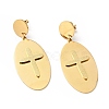 Oval with Cross Long Dangle Stud Earrings with 316 Stainless Steel Pins EJEW-F285-12G-1