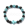 Dyed Natural & Synthetic Mixed Gemstone Skull & Cross Beaded Stretch Bracelets BJEW-TA00272-02-1