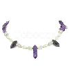 Natural Amethyst Bullet & Synthetic Moonstone Beaded Necklaces NJEW-JN04406-03-2