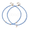 2Pcs 2 Style Moon & Star Brass & Glass Seed Beaded Necklace Set for Women NJEW-JN04394-1