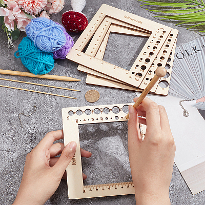 Nbeads 4Pcs 4 Style Wooden Square Frame Crochet Ruler DIY-NB0008-80-1