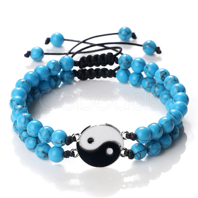 Black and White Yin Yang Synthetic Turquoise Braided Bracelets NA9786-8-1