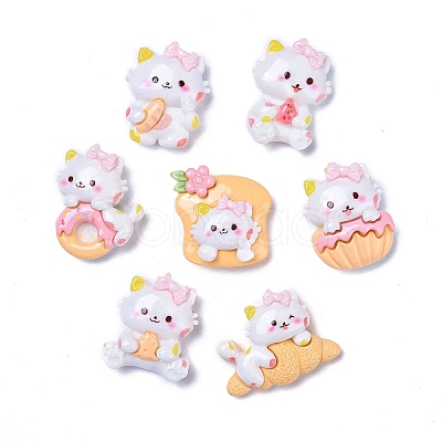 Opaque Cute Cat with Food Resin Decoden Cabochons RESI-B024-09-1