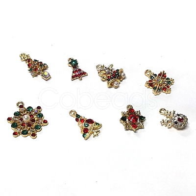 8Pcs 8 Style Alloy Rhinestone Pendants ALRI-CJC0003-05-1