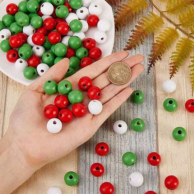 300Pcs 3 Colors Painted Natural Wood Beads sgWOOD-SZ0001-05-1