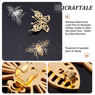 Unicraftale 4Pcs 4 Style Butterfly & Bee Brooches STAS-UN0034-84-1