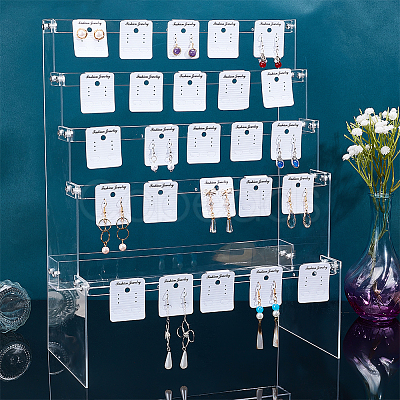 DIY 5-Tier Stairs Shape Acrylic Earring Displays Holder Set ODIS-WH0029-64B-1