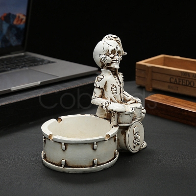 Halloween Resin Punk Skeleton Rock Drummer Ashtray Figurines PW-WG43279-01-1