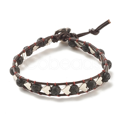 Natural Lava Rock & Alloy Heart Braided Beaded Bracelet BJEW-JB08302-1