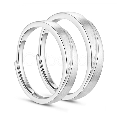 Anti-Tarnish Adjustable Grooved Rhodium Plated 925 Sterling Silver Couple Rings JR857A-1