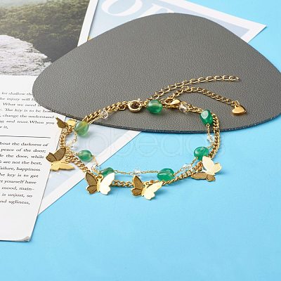 Natural Green Agate Beads Anklets Set for Girl Women AJEW-AN00450-04-1