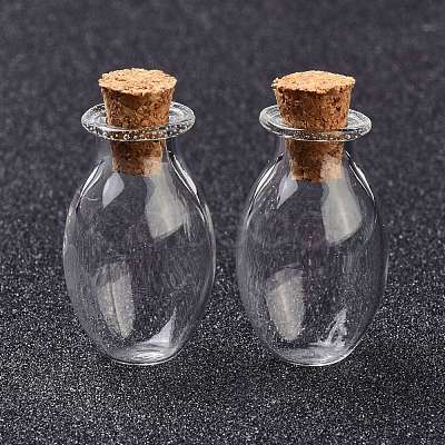 Oval Glass Cork Bottles Ornament AJEW-O032-03I-1