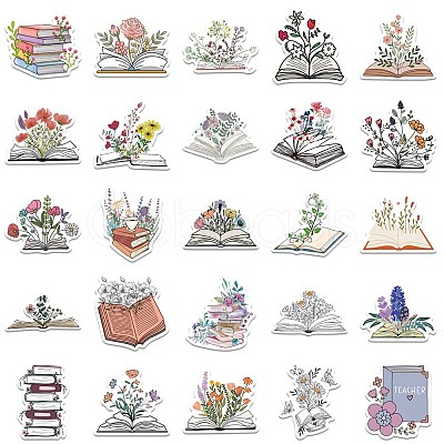 Book with Flower Pattern Self-Adhesive Picture Stickers X-DIY-P069-02-1