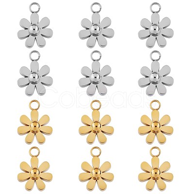 12Pcs 430 Stainless Steel Small Flower Pendants JX238A-1