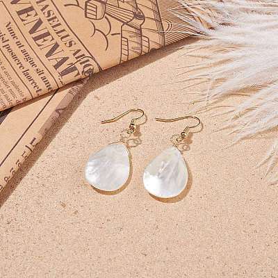 Natural Shell Teardrop Dangle Earrings X-EJEW-JE04953-1