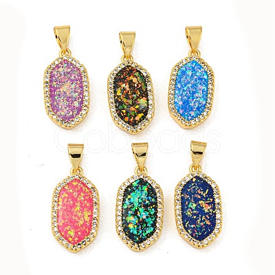 Brass Pendants Micro Pave Cubic Zirconia with Synthetic Opal KK-K356-10G-1