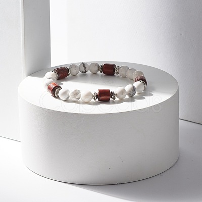 Natural Howlite Beaded Stretch Bracelet for Women or Men BJEW-JB07732-03-1