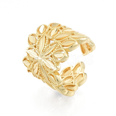 Brass Flower Open Cuff Ring RJEW-I084-03G-1