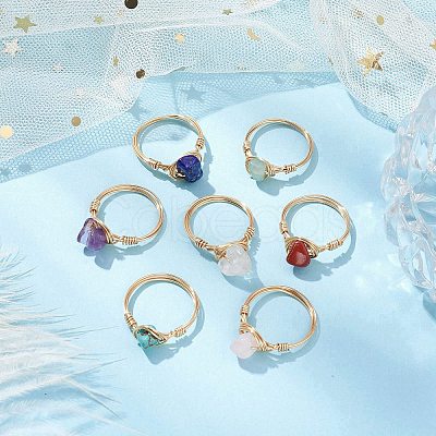 7Pcs 7 Styles Natural & Synthetic Gemstone Chip Finger Rings RJEW-JR00695-1