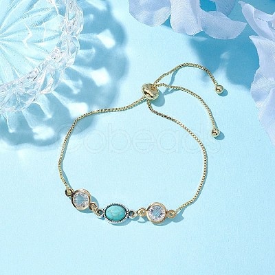 Resin & Glass Oval Links Slider Bracelets BJEW-JB10385-1