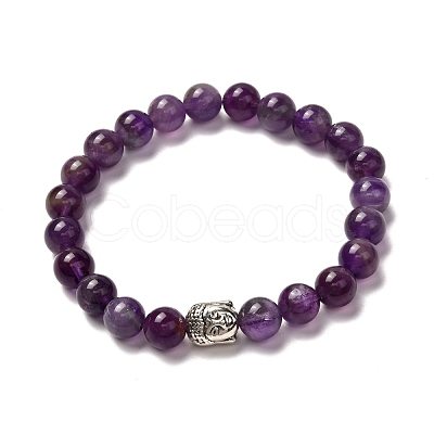 Natural Amethyst & Morganite Stretch Bracelets Set for Men Women BJEW-JB06693-1