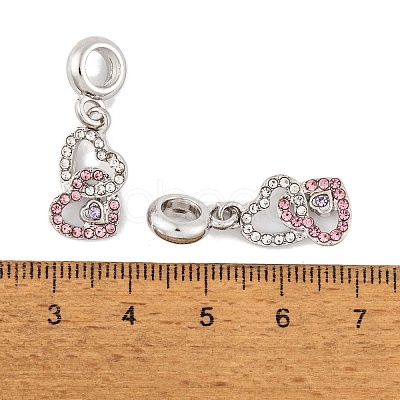 Rack Plating Alloy Crystal & Light Rose Rhinestone European Dangle Charms FIND-C055-18P-1